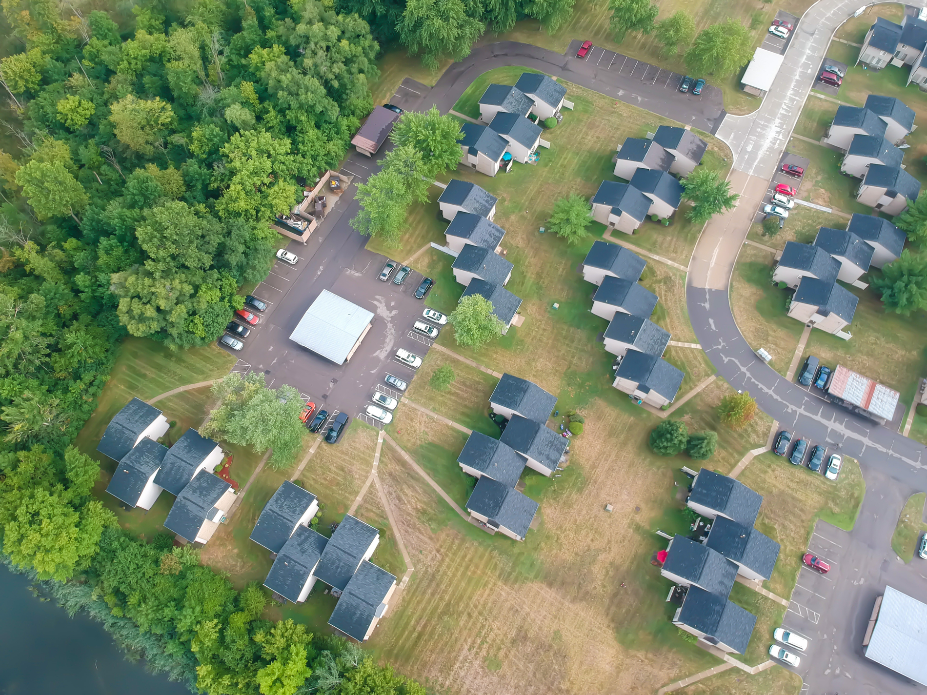An aerial image of Troy, Michigan - a suburban neighborhood.
